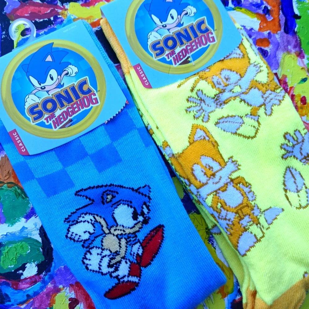 Sonic the Hedgehog Socks 2 Pair Blue and Yellow Socks Size 10-13 Unisex